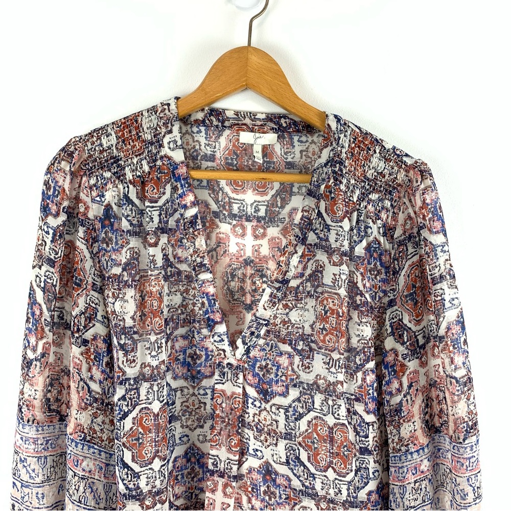 JOIE Printed Silk 3/4 Sleeve Aceline V Neck Tunic Blouse Morocco Size Medium - Picture 3 of 12